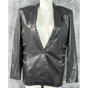 Curete Leather Blazer Jacket Single Button Zipper Accent Edgy Fashion sz 14 NEW